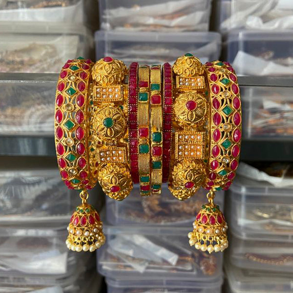 Sai Fashion Gold Plated Pota Stone Bangles Set