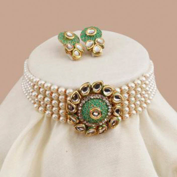 Sai Fashion Gold Plated Kundan Stone & Meenakari Choker Necklace Set