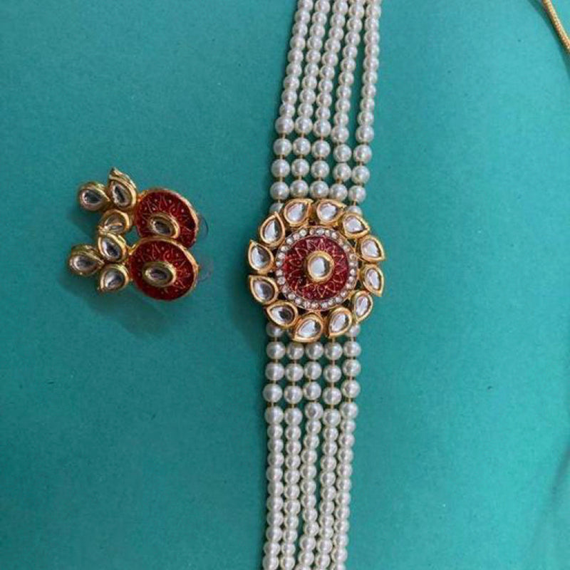 Sai Fashion Gold Plated Kundan Stone & Meenakari Choker Necklace Set