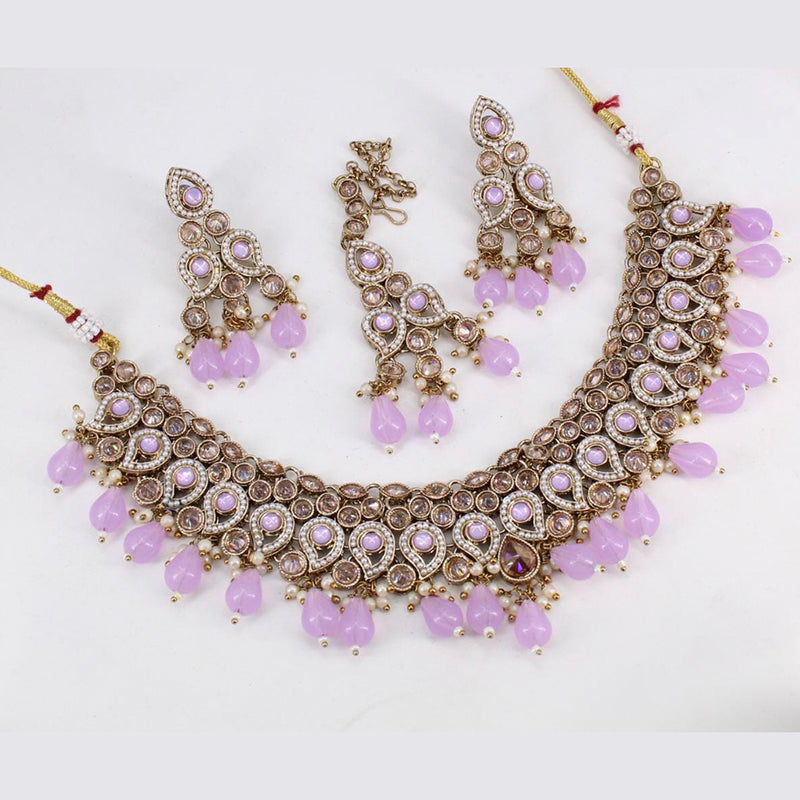 Sai Fashion Gold Plated Crystal Stone & Beads Necklace Set