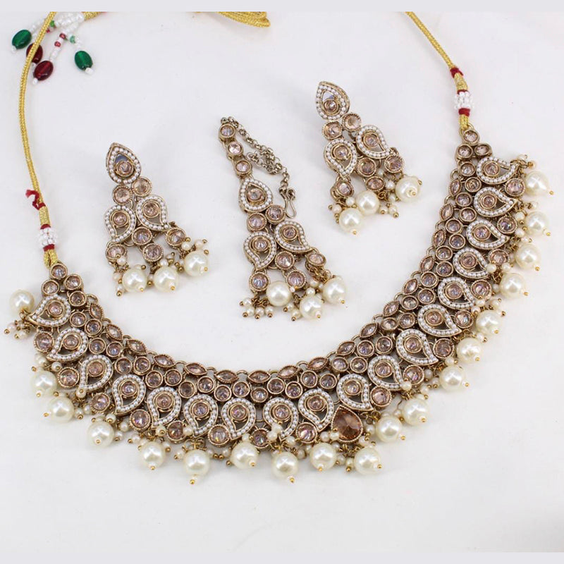Sai Fashion Gold Plated Crystal Stone & Beads Necklace Set