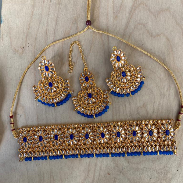 Sai Fashion Gold Plated Kundan Stone & Beads Choker Necklace Set