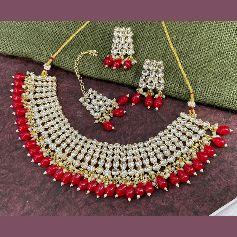 Sai Fashion Gold Plated Kundan Stone & Beads Choker Necklace Set