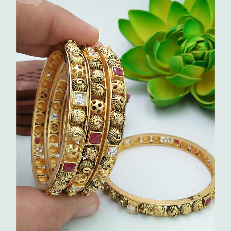 Sai Fashion Gold Plated Pota Stone Bangle Set