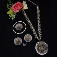 Vaamika 2 Tone Plated Long Necklace Set With Nose Pin , Ring , Kada - 10601004
