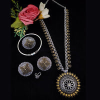 Vaamika 2 Tone Plated Long Necklace Set With Nose Pin , Ring , Kada - 10601005