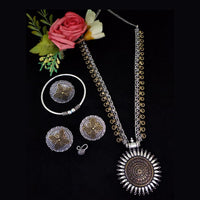Vaamika 2 Tone Plated Long Necklace Set With Nose Pin , Ring , Kada - 10601007