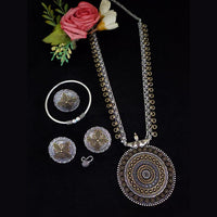 Vaamika 2 Tone Plated Long Necklace Set With Nose Pin , Ring , Kada - 10601014