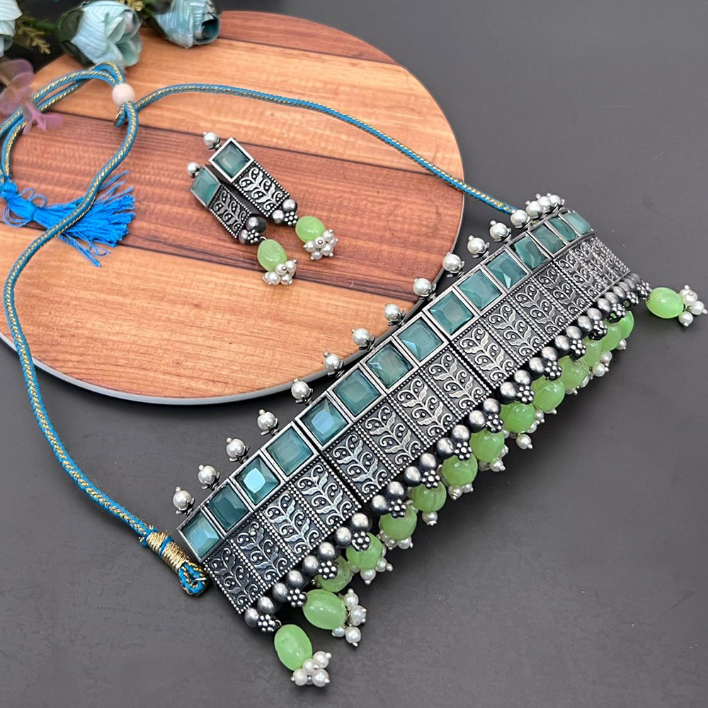 Vaamika Silver Plated Beads & Ad Stone Necklace Set