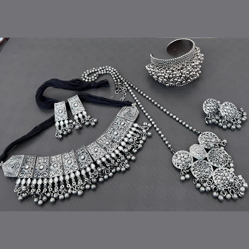 Vaamika Oxidized Plated Long & Choker Necklace Set With , Kada