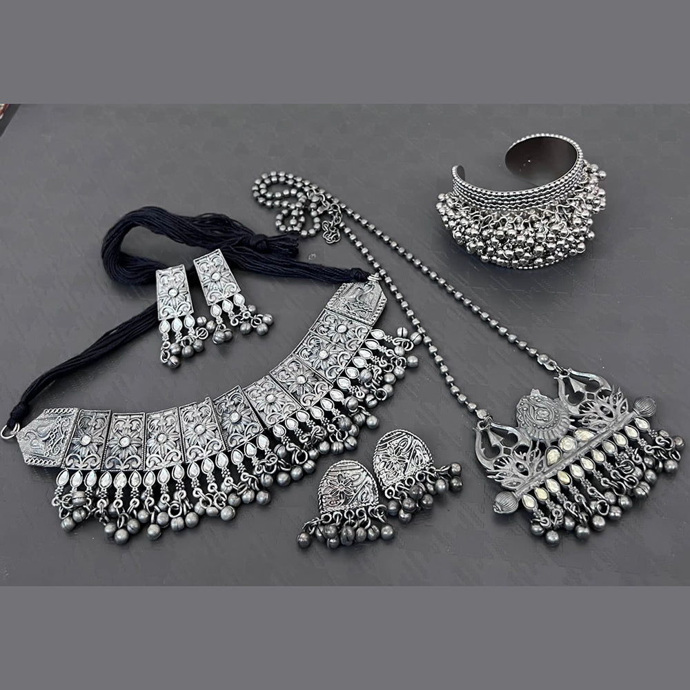 Vaamika Oxidized Plated Long & Choker Necklace Set With , Kada