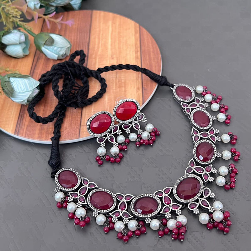 Vaamika Pota Kundan Stone Thread Oxidized Plated Necklace Set