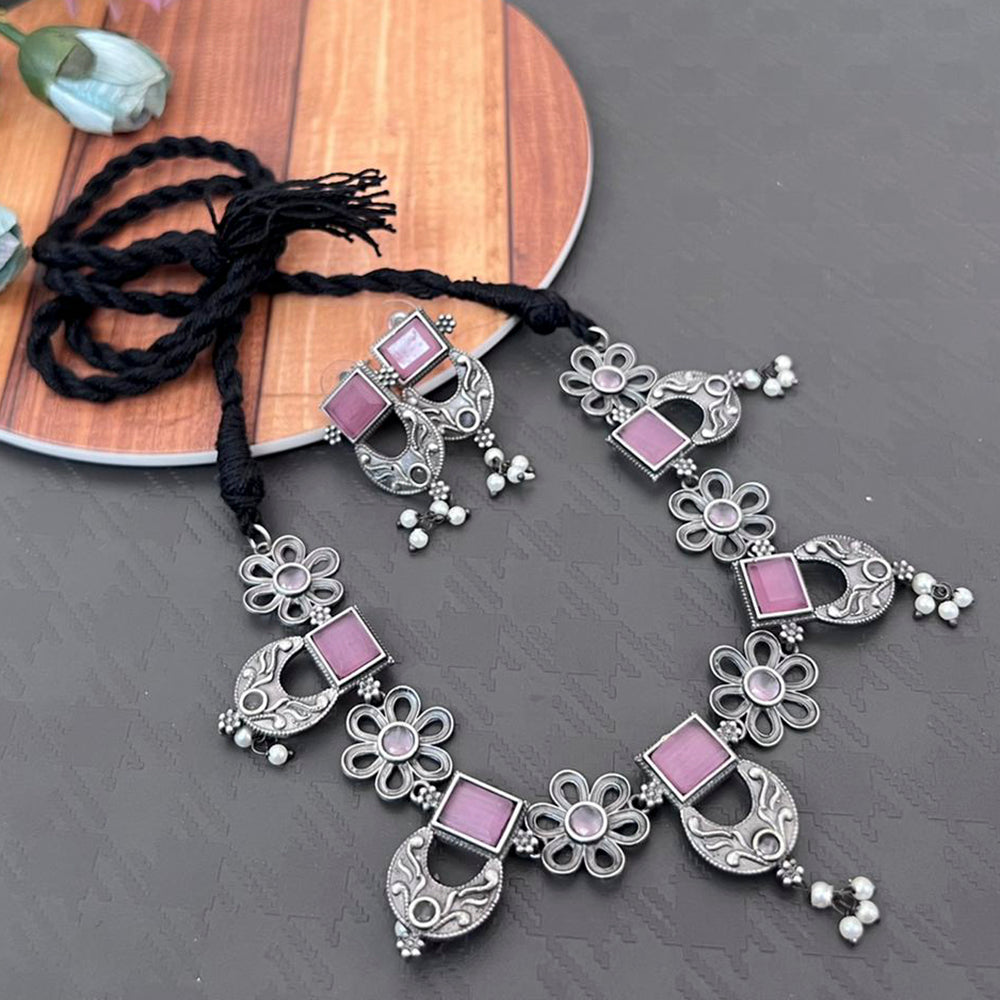 Vaamika Pota Kundan Stone Thread Oxidized Plated Necklace Set