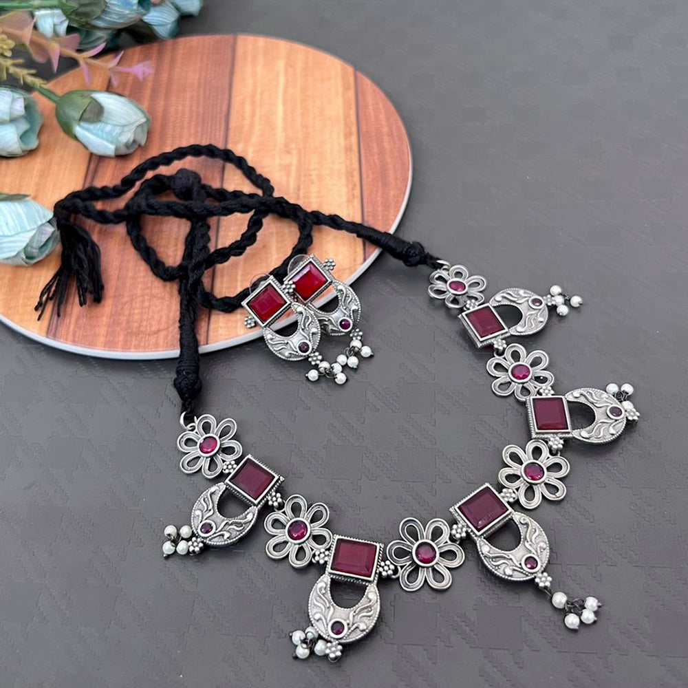 Vaamika Pota Kundan Stone Thread Oxidized Plated Necklace Set