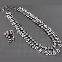 Vaamika Oxidised Plated Pota Stone Long Necklace Set