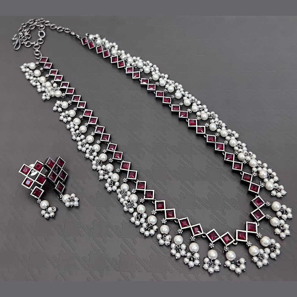 Vaamika Oxidised Plated Pota Stone Long Necklace Set