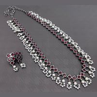 Vaamika Oxidised Plated Pota Stone Long Necklace Set