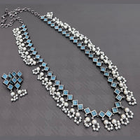 Vaamika Oxidised Plated Pota Stone Long Necklace Set