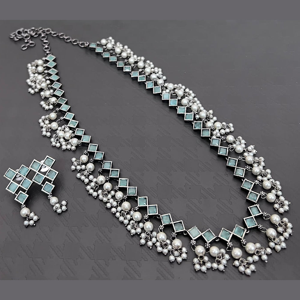 Vaamika Oxidised Plated Pota Stone Long Necklace Set