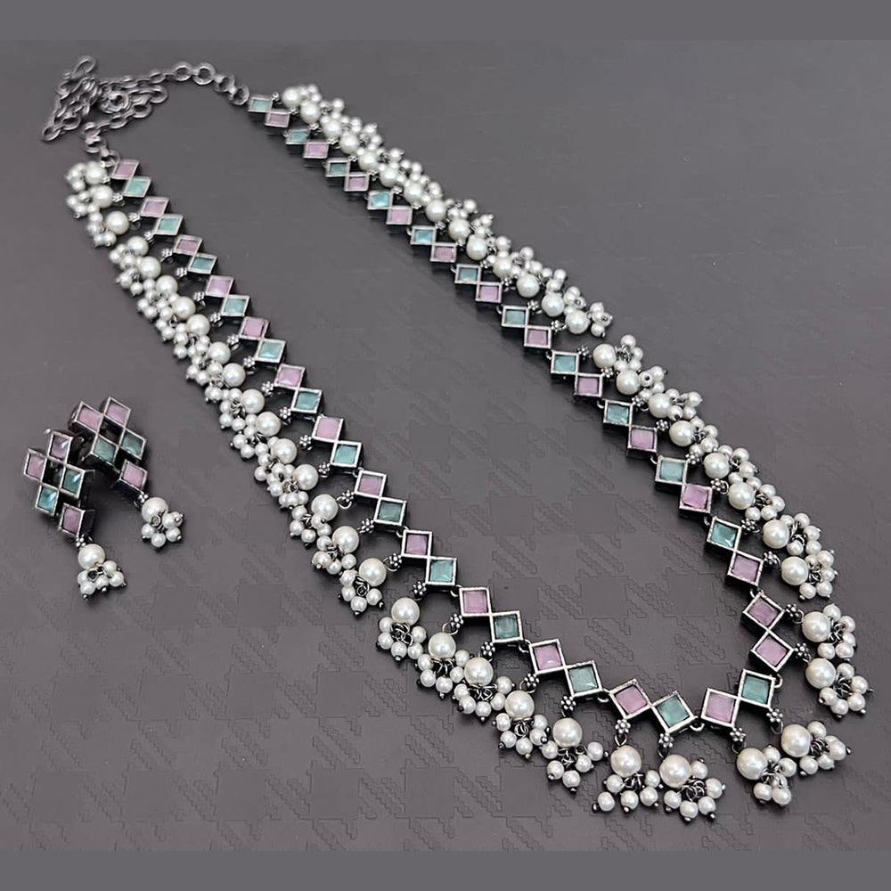 Vaamika Oxidised Plated Pota Stone Long Necklace Set