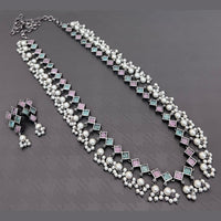 Vaamika Oxidised Plated Pota Stone Long Necklace Set