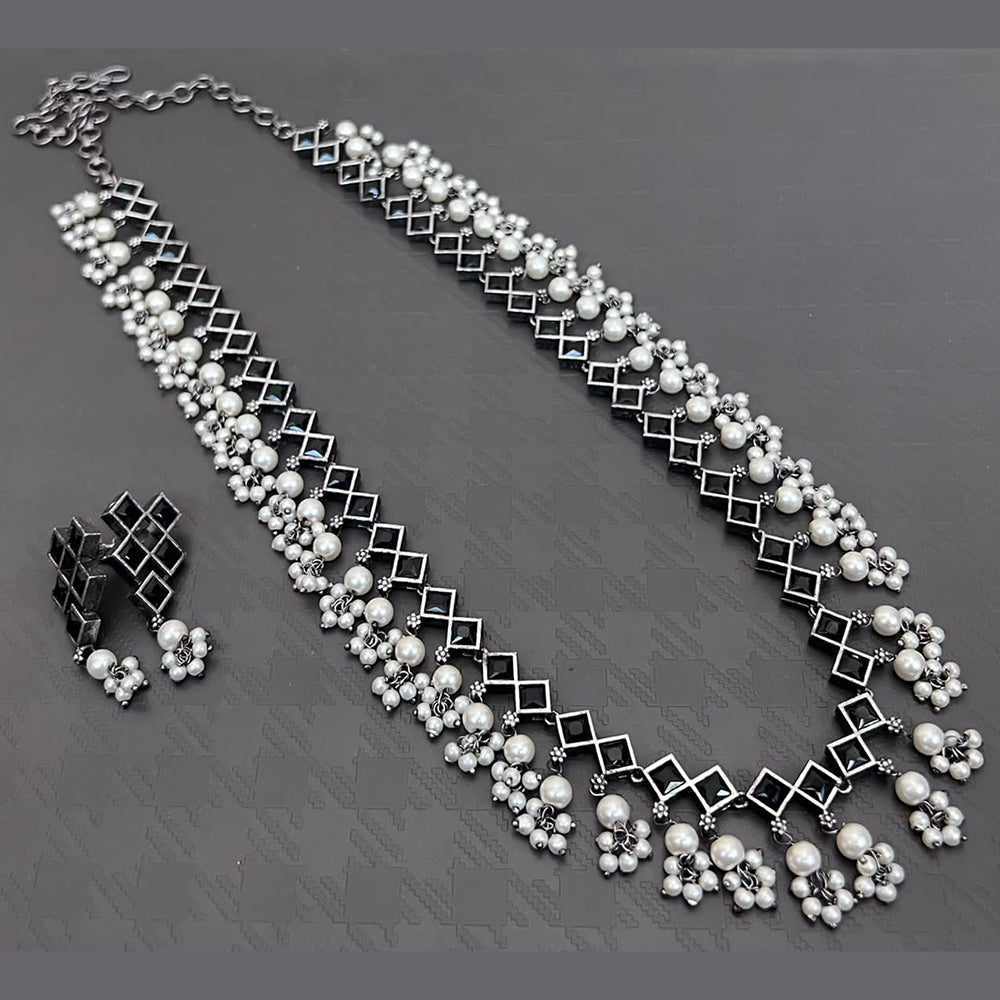 Vaamika Oxidised Plated Pota Stone Long Necklace Set