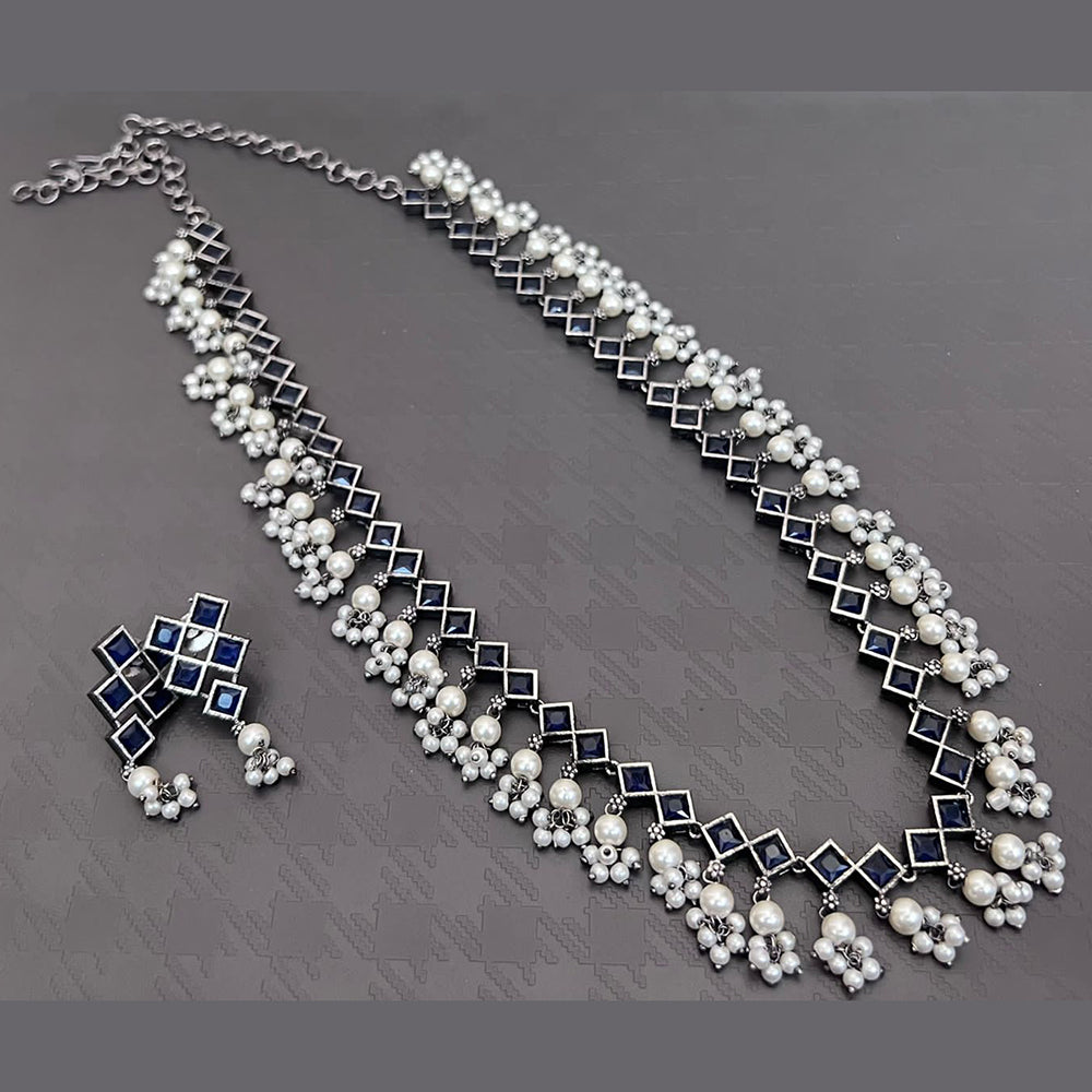 Vaamika Oxidised Plated Pota Stone Long Necklace Set