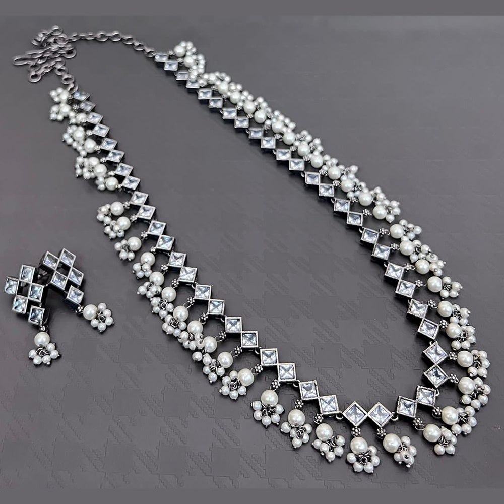 Vaamika Oxidised Plated Pota Stone Long Necklace Set