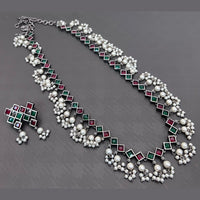 Vaamika Oxidised Plated Pota Stone Long Necklace Set