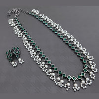 Vaamika Oxidised Plated Pota Stone Long Necklace Set