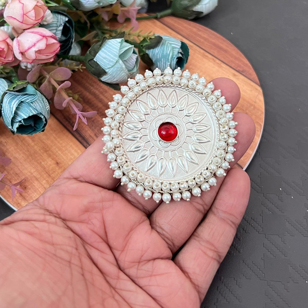 Vaamika Silver Plated Pota Stone Adjustable Rings