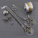 Vaamika 2 Tone Plated Choker & Long Necklace Set With Nose Pin , Ring , Kada
