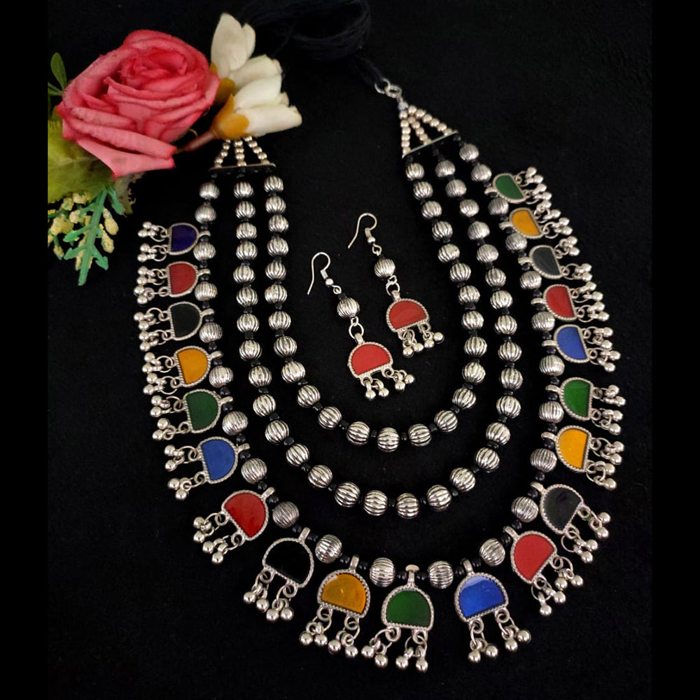 Vaamika Silver Plated Mirror Choker Necklace Set