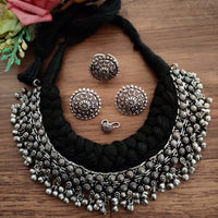 Vaamika Oxidized Plated Choker Necklace Set With , Ring , Nose Ring