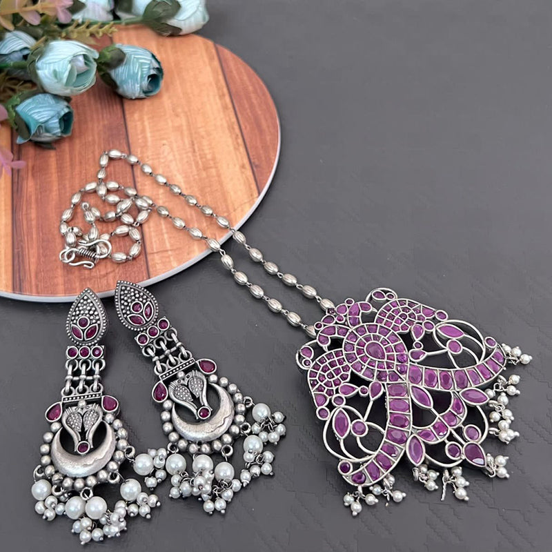 Vaamika Pota Stone Oxidized Plated Necklace Set