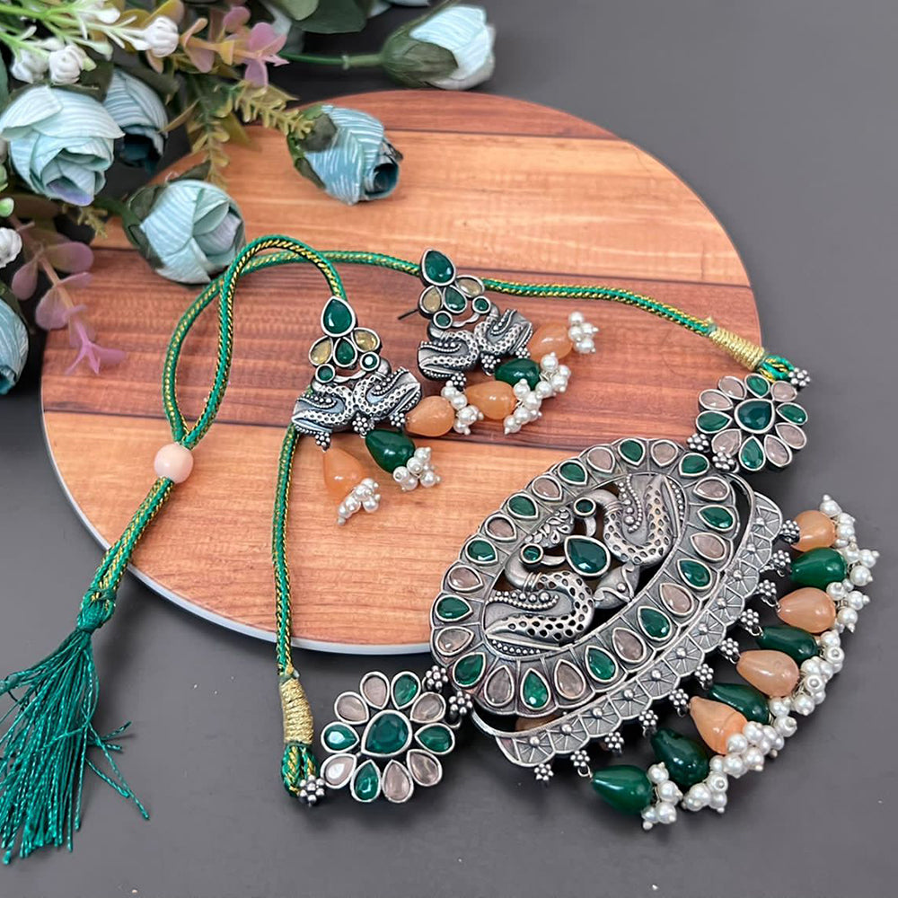 Vaamika Kundan Stone & Beads Silver Plated Choker Necklace Set