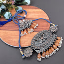Vaamika Kundan Stone & Beads Silver Plated Choker Necklace Set