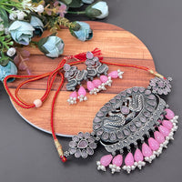 Vaamika Kundan Stone & Beads Silver Plated Choker Necklace Set