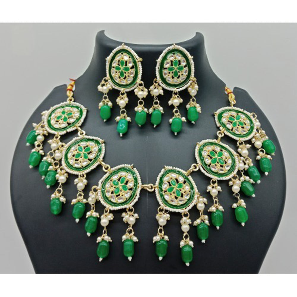 Vaamika Gold Plated Kundan Stone & Beads Necklace Set