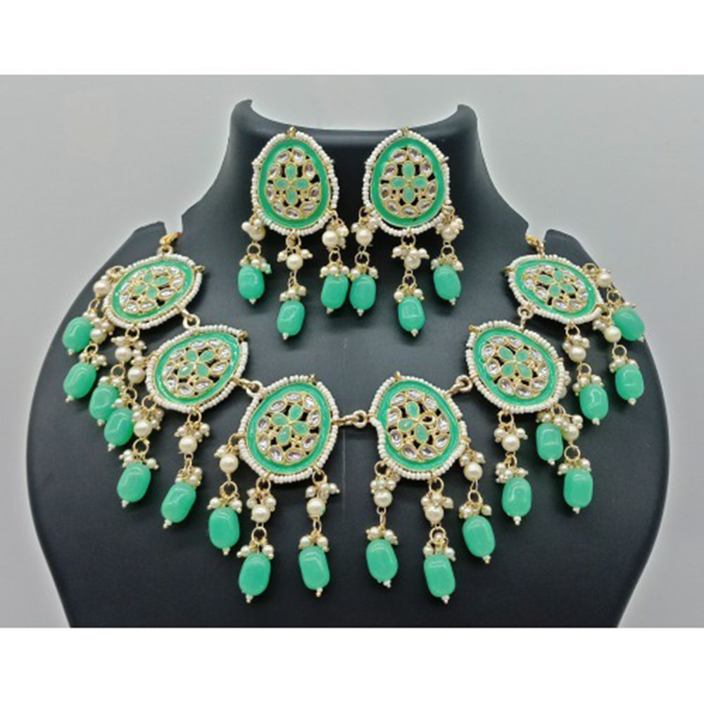 Vaamika Gold Plated Kundan Stone & Beads Necklace Set