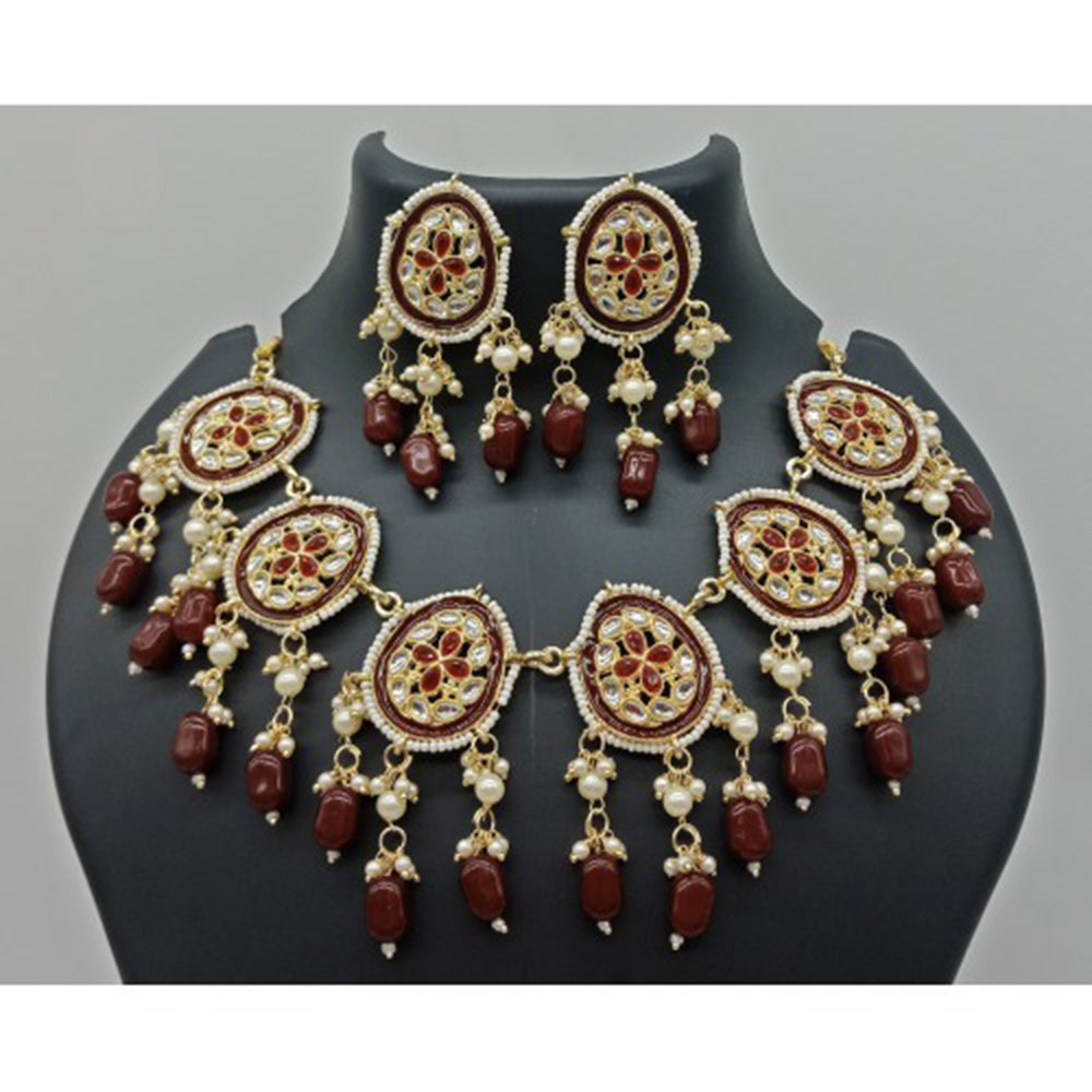 Vaamika Gold Plated Kundan Stone & Beads Necklace Set