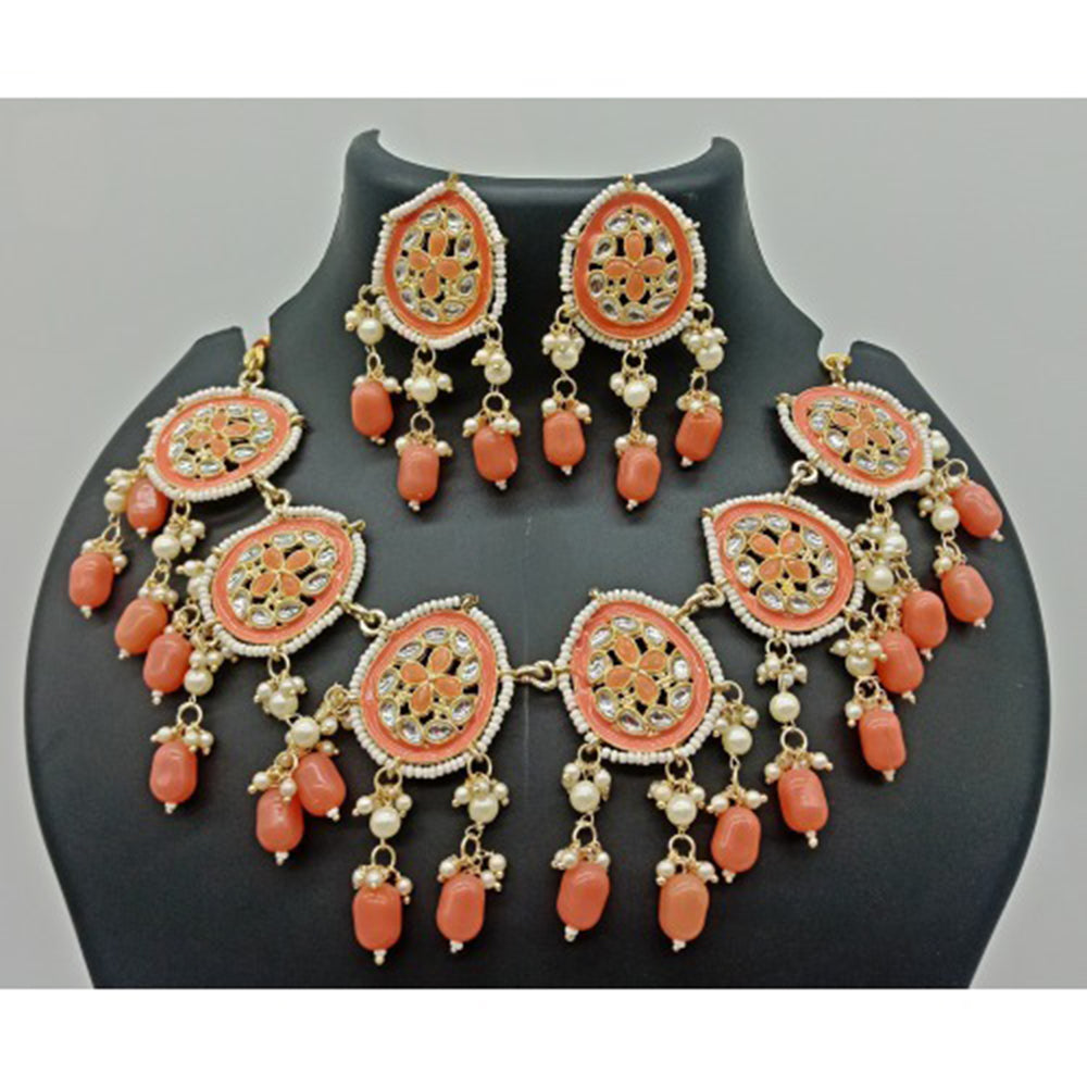 Vaamika Gold Plated Kundan Stone & Beads Necklace Set