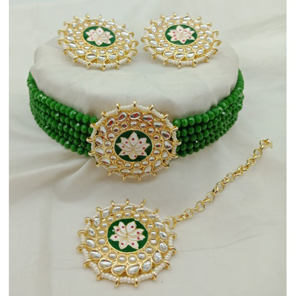 Vaamika Gold Plated Kundan Stone & Beads Necklace Set