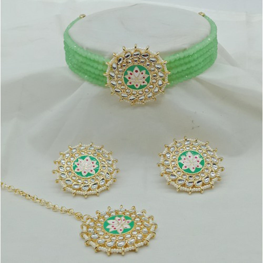 Vaamika Gold Plated Kundan Stone & Beads Necklace Set