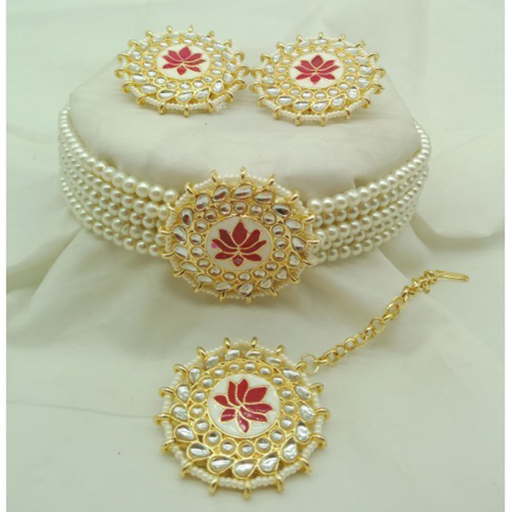 Vaamika Gold Plated Kundan Stone & Beads Necklace Set