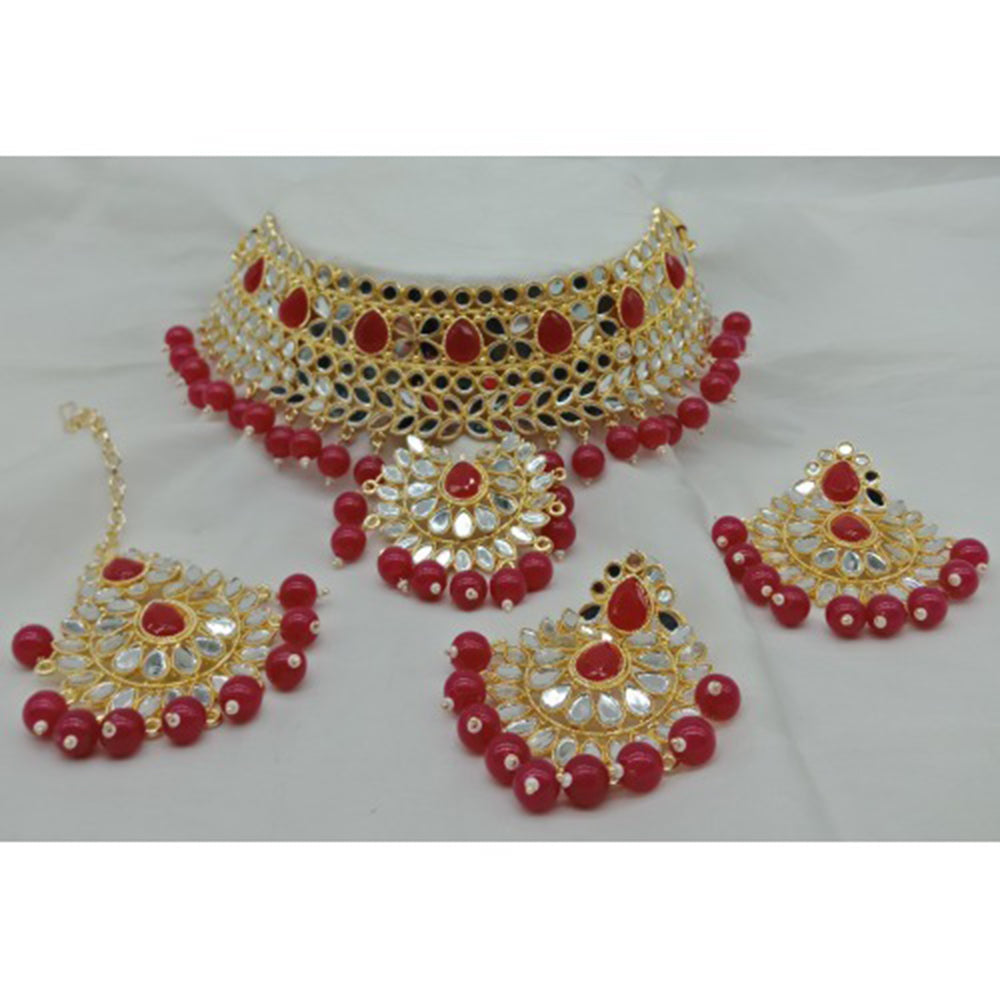 Vaamika Gold Plated Mirror Hasli Choker Necklace Set