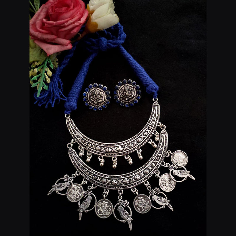 Vaamika Pota Stone Thread Oxidized Plated Necklace Set