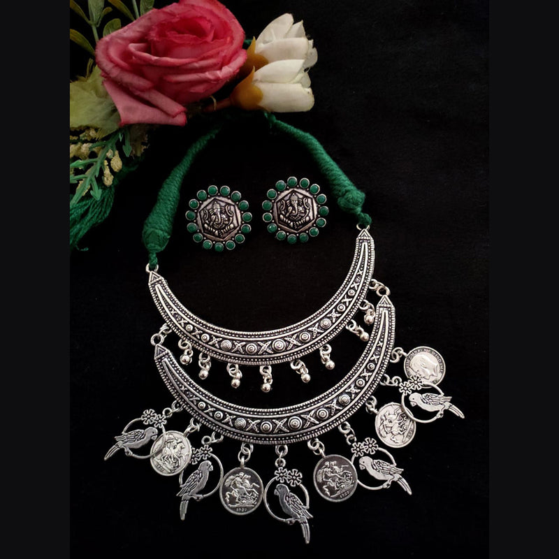 Vaamika Pota Stone Thread Oxidized Plated Necklace Set