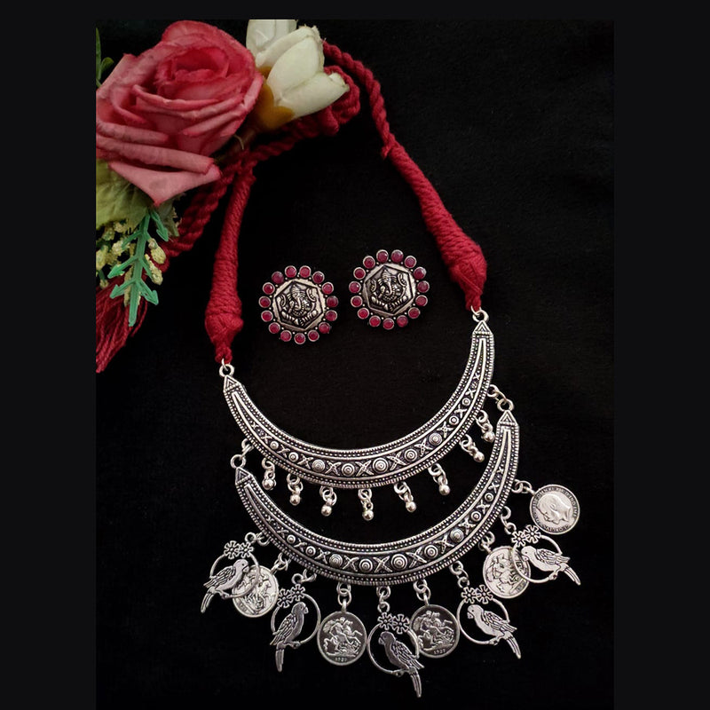 Vaamika Pota Stone Thread Oxidized Plated Necklace Set