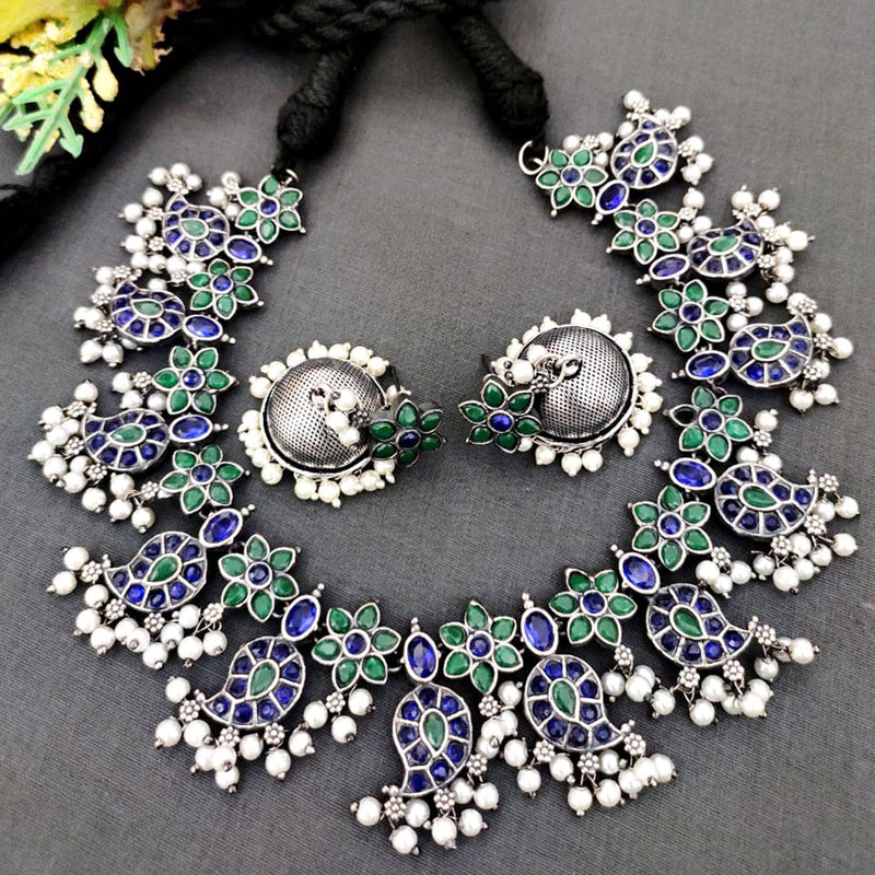 Vaamika Pota Stone Thread Oxidized Plated Necklace Set